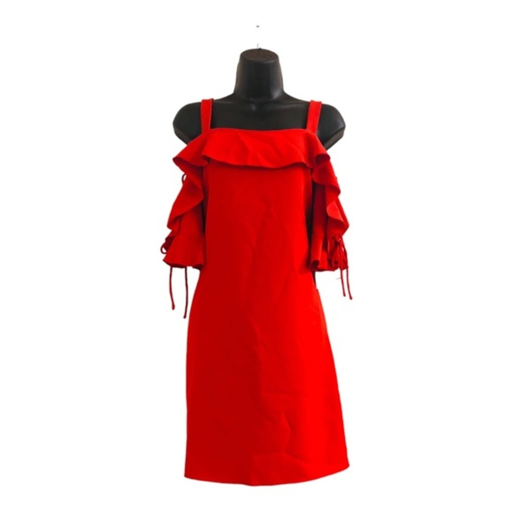 Laundry red poppy lace up sleeves‎ flutter neck cold shoulder mini dress size 0